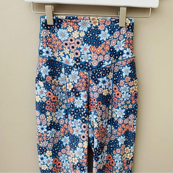 aerie Floral Print High Rise Leggings Blue/Pink Sz Small - Picture 2 of 11